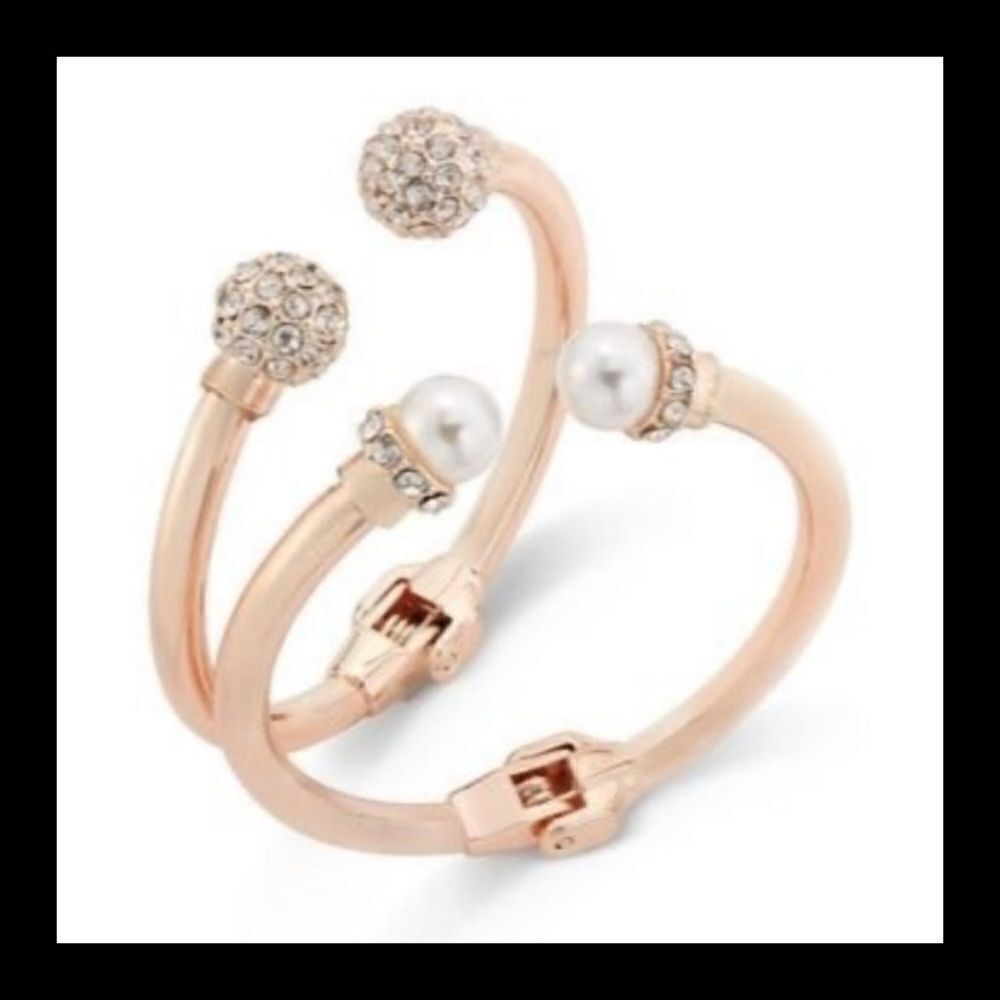 I.n.c. Imitation Rose Pearlâand Crystal Fireball Hinge Bracelet Set in RoseâGold